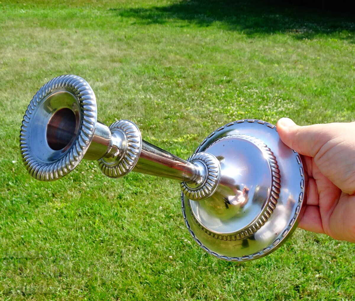 Silver-plated bronze candlestick 19 cm, 320 g with price 16.00 BGN | € 8.18 Silver-plated bronze candlestick 19 cm, 320 g with price 16.00 BGN | € 8.18