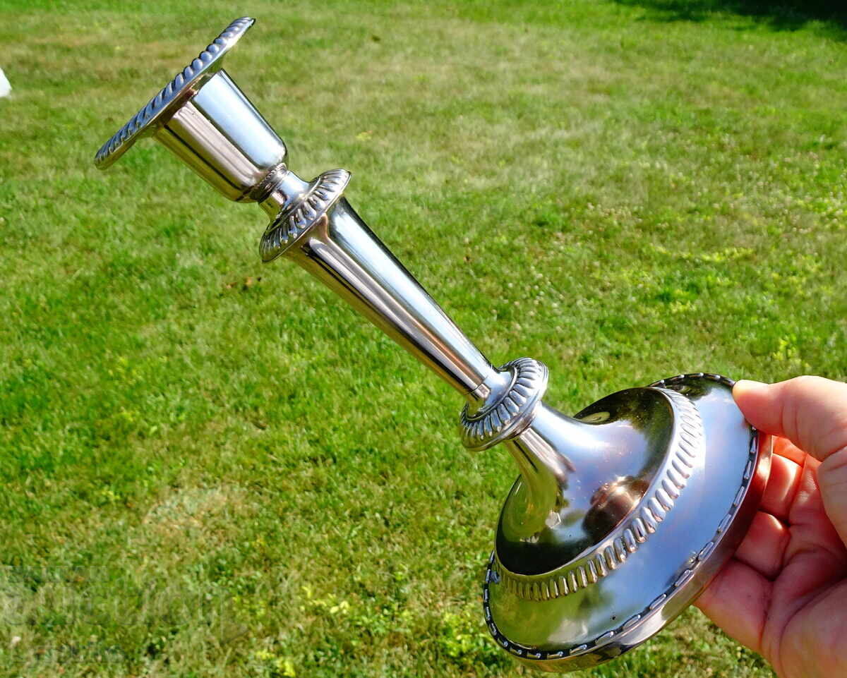 Auction Silver-plated bronze candlestick 19 cm, 320 g Auction Silver-plated bronze candlestick 19 cm, 320 g