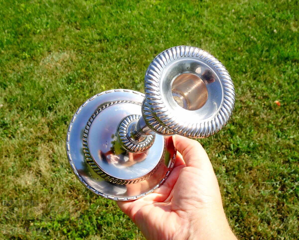 Silver-plated bronze candlestick 19 cm, 320 g - 6 Silver-plated bronze candlestick 19 cm, 320 g - 6