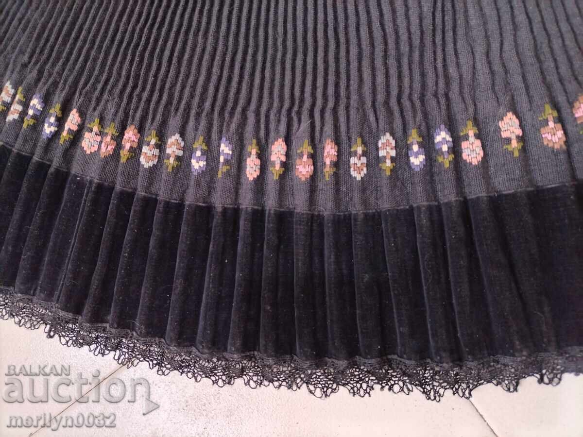 Pantaloni de damă cu broderie din catifea, stil vechi, cu pliuri - 5