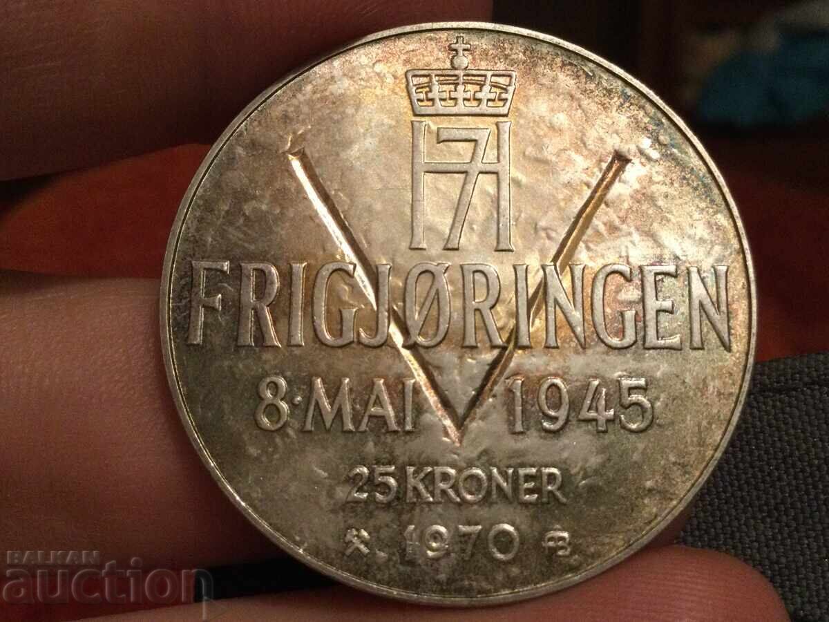 Norway 25 Kroner 1970 Jubilee Silver Coin UNC Norway 25 Kroner 1970 Jubilee Silver Coin UNC