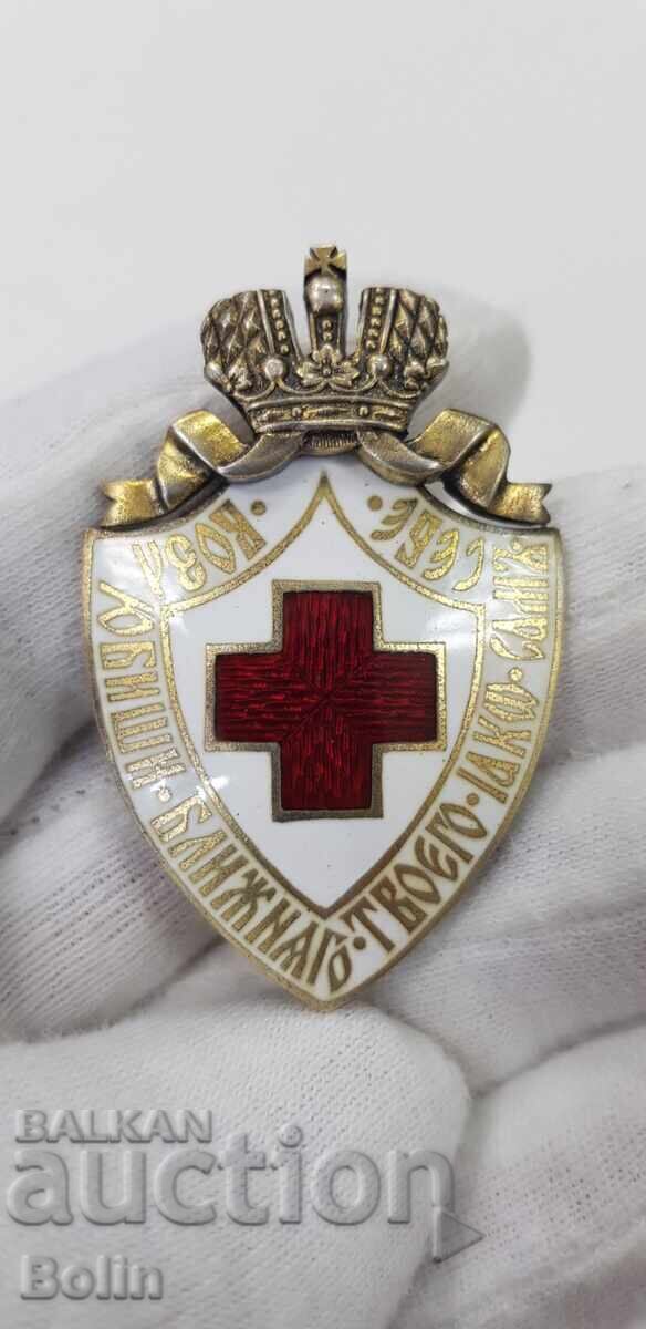 Russian silver gilded badge, Red Cross badge 84pr. - VA