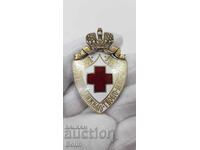 Semn de argint rusesc placat cu aur, insignă Crucea Roșie 84pr. - VA