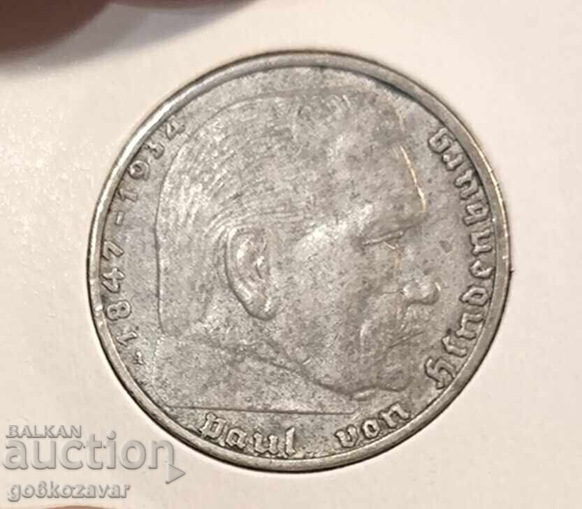 Германия трети райх 2 марки 1937г Сребро ! с цена € 16.00 | 31.29 лв.