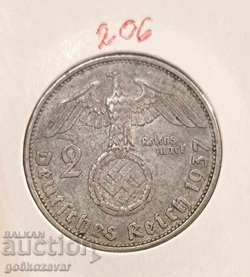 Германия трети райх 2 марки 1937г Сребро !