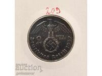 Germania Reichul al Treilea 2 mărci 1937 Argint !