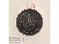 Germania Reichul al Treilea 2 mărci 1937 Argint !