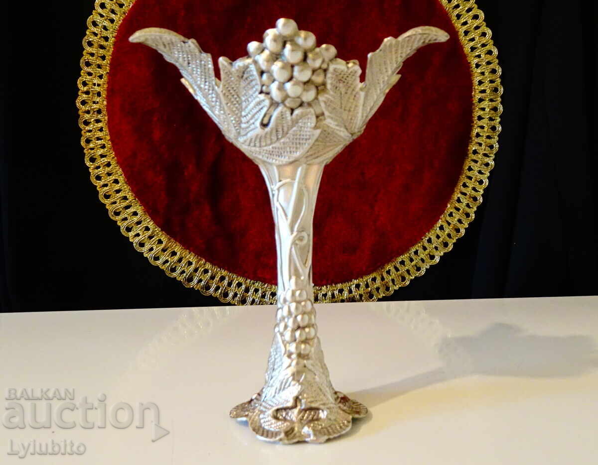 Ασημένιο κηροπήγιο με αμπέλια και σταφύλια, με σήμανση - 7