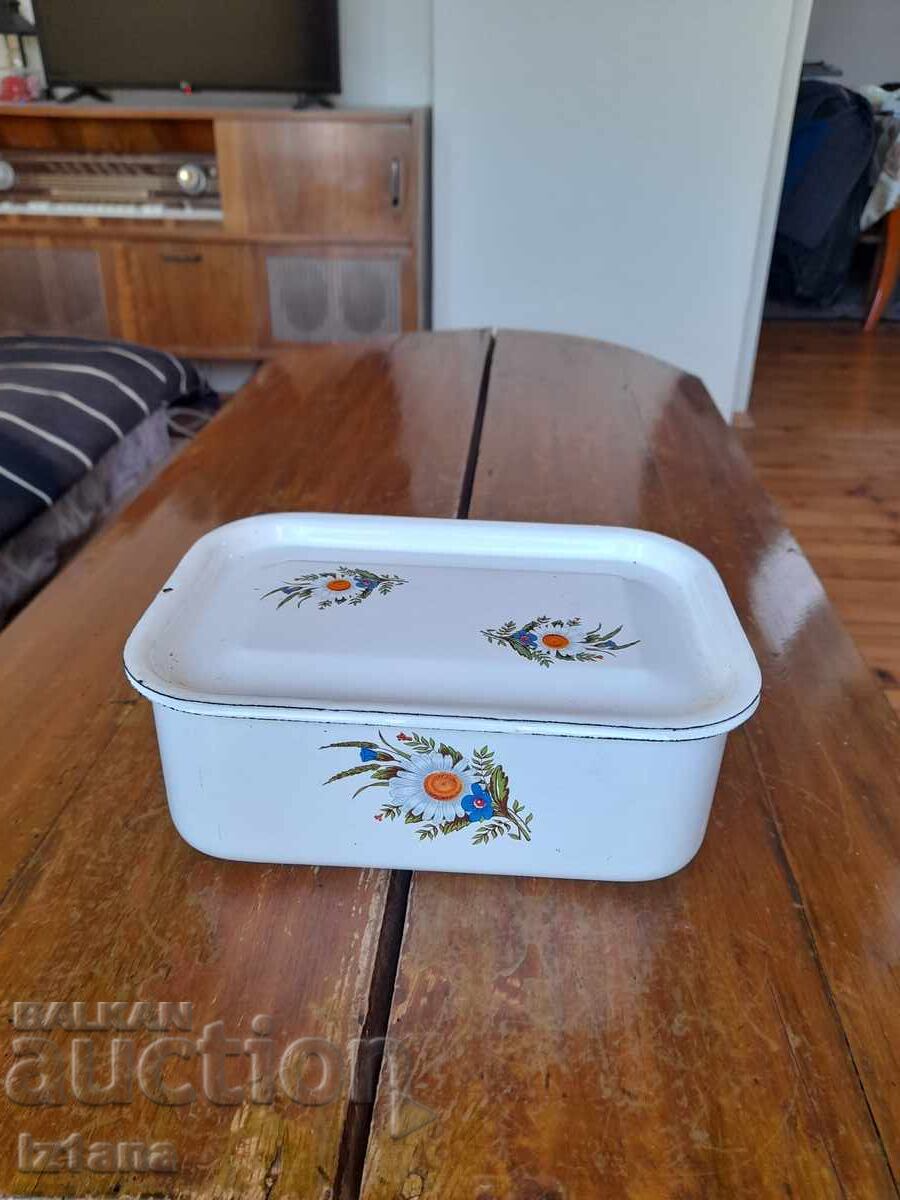 Old enamel food box
