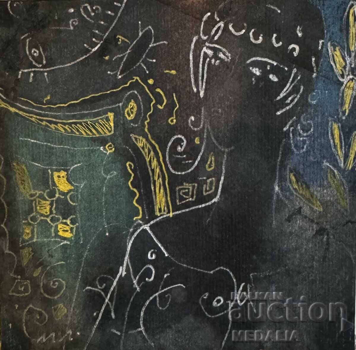 Mikhail Lalov - Composition - mixed media - signed Mikhail Lalov - Composition - mixed media - signed