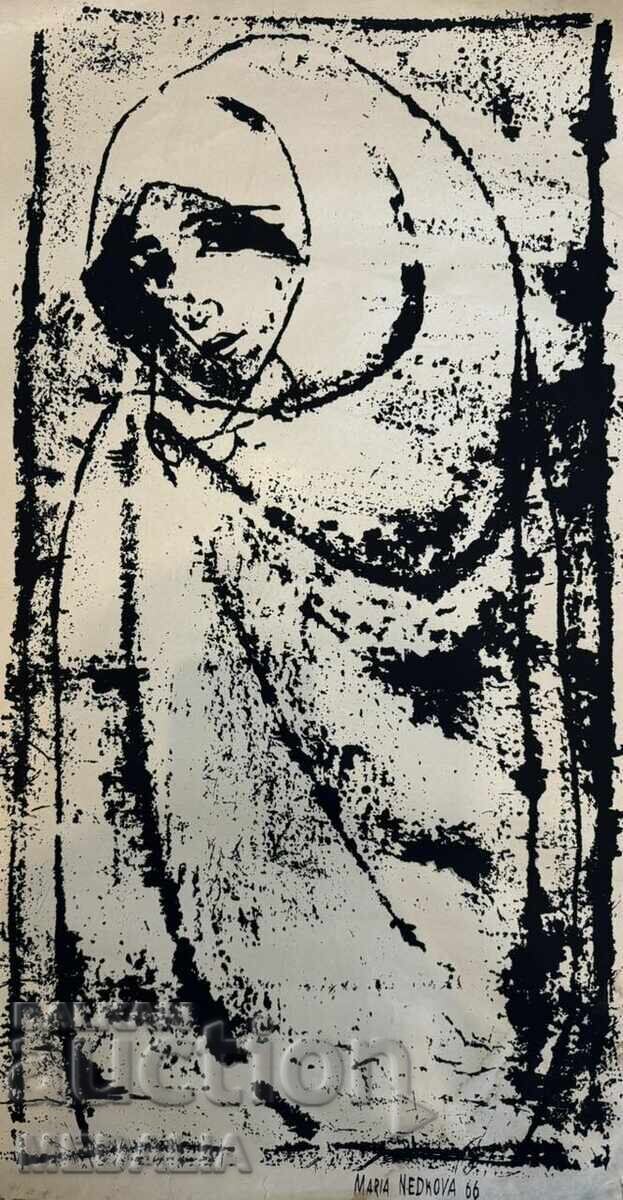 Мария Недкова - “Момиче” - графика - подписана - 1966 г.
