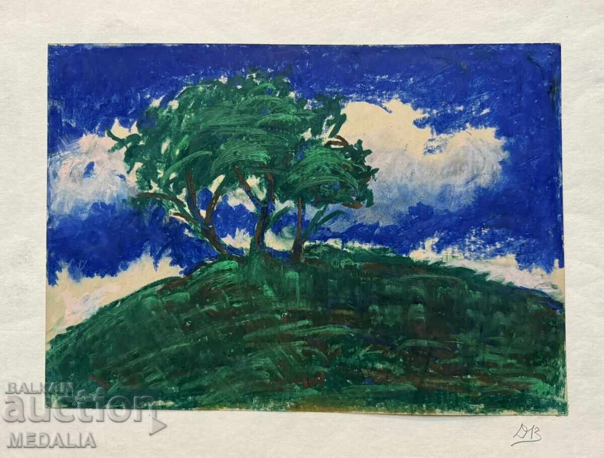 Dimitŭr Vŭlkanov - "Peisaj" - desen cu pasteluri - semnat