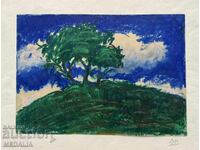 Dimitŭr Vŭlkanov - "Peisaj" - desen cu pasteluri - semnat