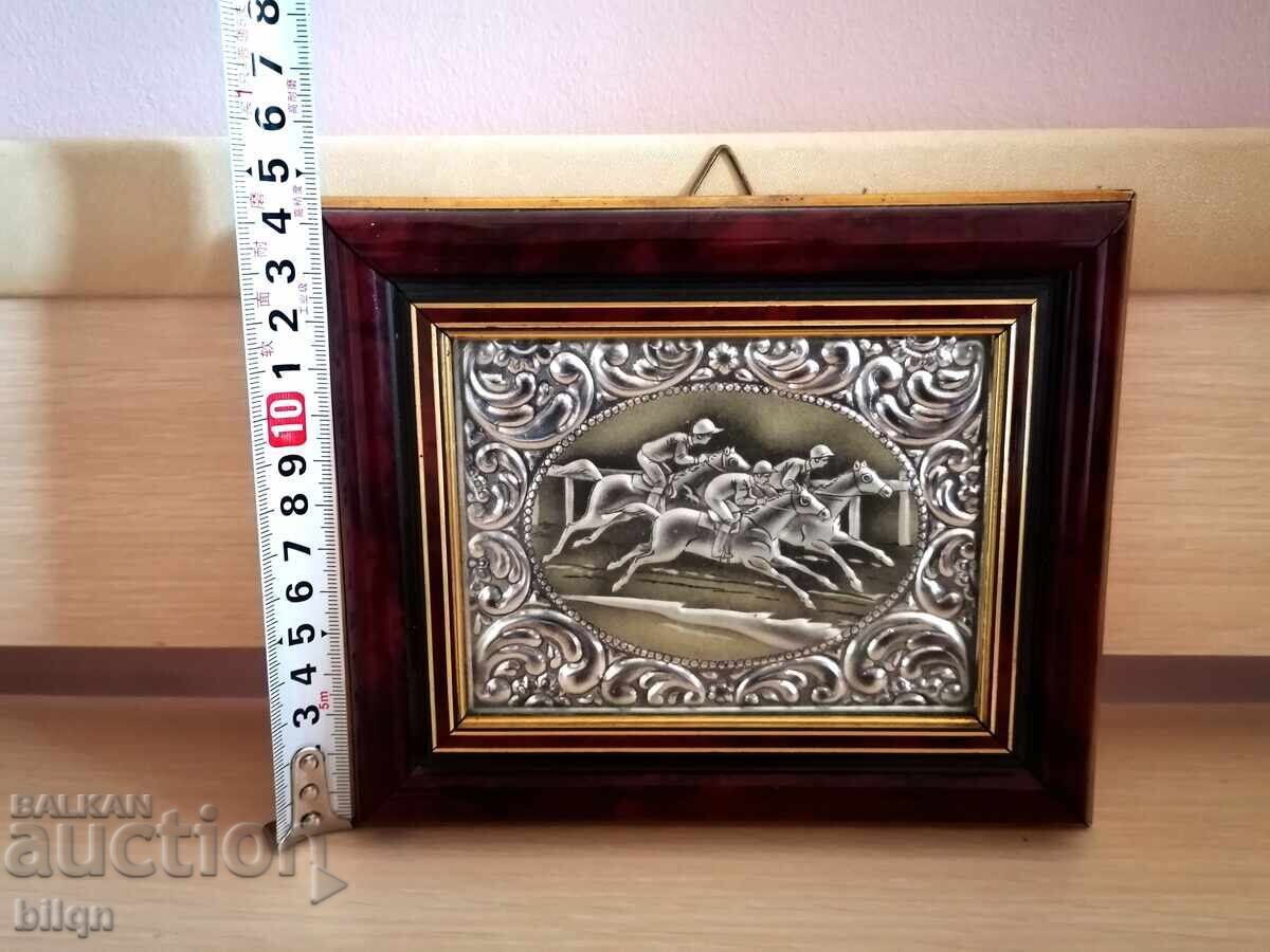 Amazing Silver-Plated Italian Panel - Horse Race - 6 Amazing Silver-Plated Italian Panel - Horse Race - 6