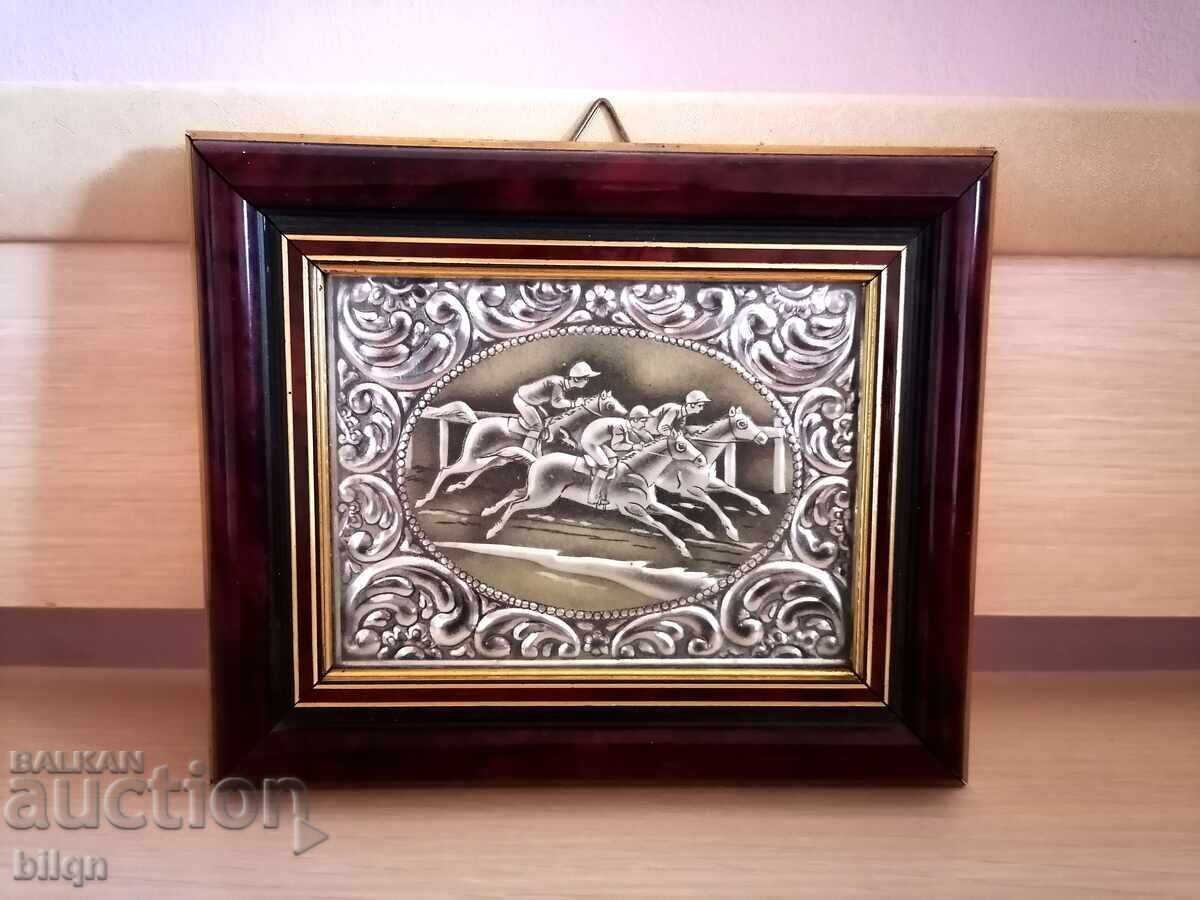 Amazing Silver-Plated Italian Panel - Horse Race Amazing Silver-Plated Italian Panel - Horse Race