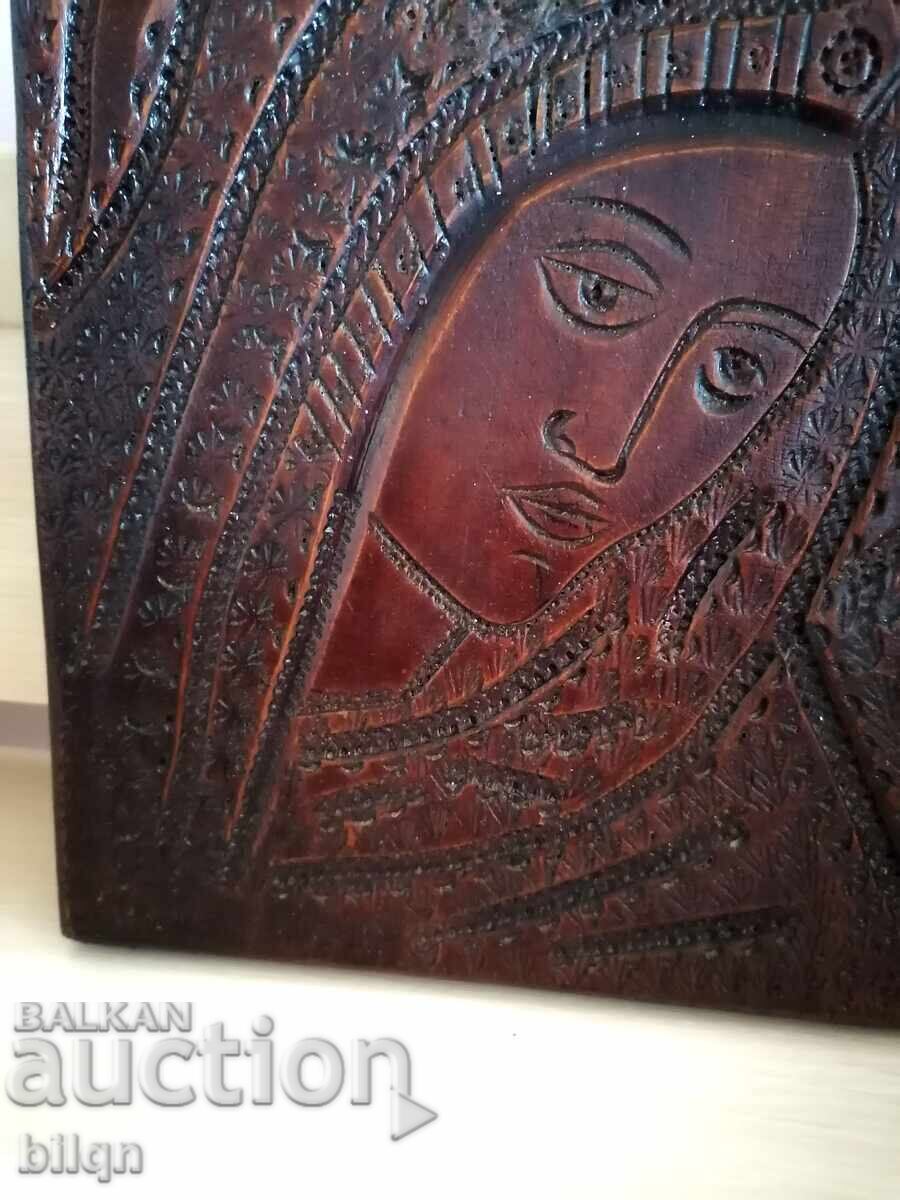 Icoană Veche din Lemn, Superbă - Sculptură în Lemn - 5