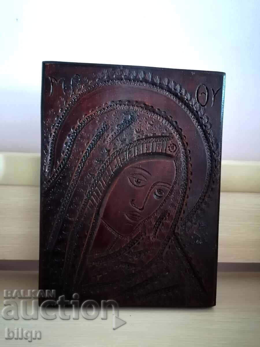 Icoană Veche din Lemn, Superbă - Sculptură în Lemn