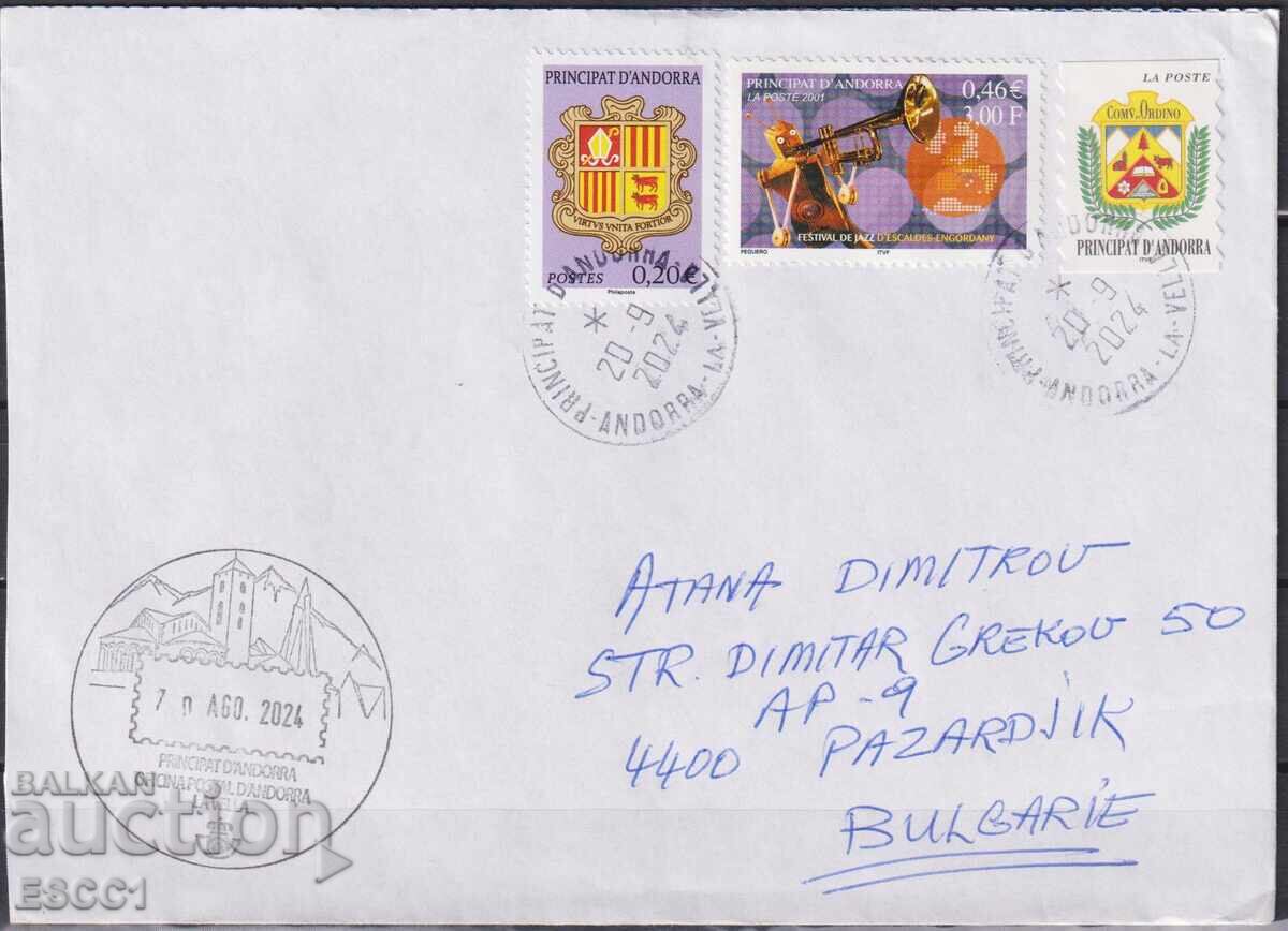 Used envelope with stamps Music Jazz 2001 Coats of Arms from Andorra Used envelope with stamps Music Jazz 2001 Coats of Arms from Andorra