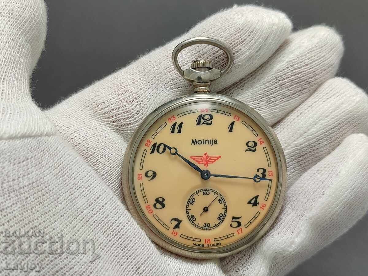 Ceas de buzunar ☭ de colecție Molnija tren Ceas de buzunar ☭ de colecție Molnija tren