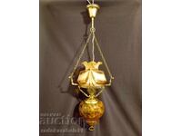 Antique Baroque chandelier with a glass lampshade