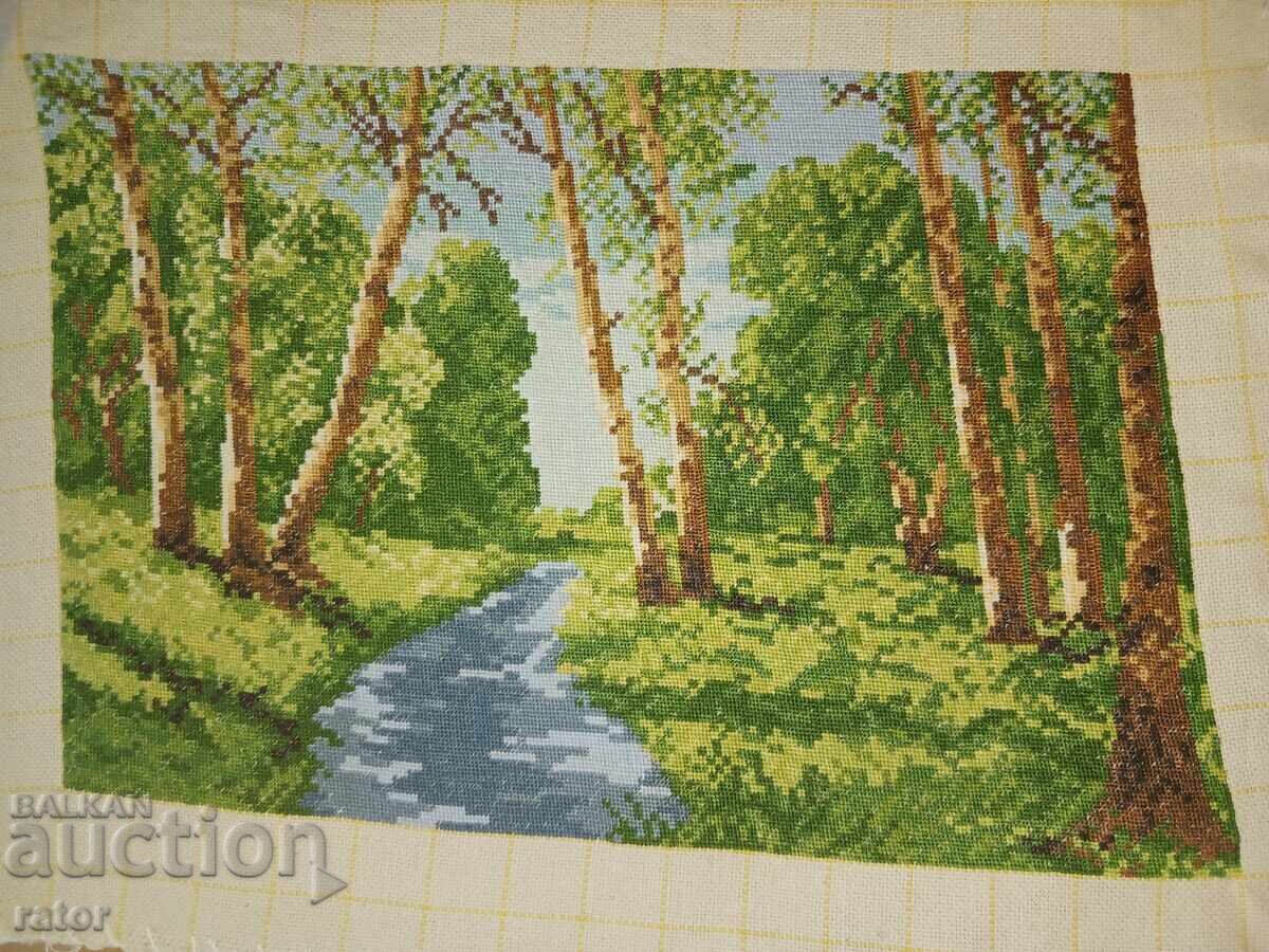 Livrarea Vechi goblen cusut manual PĂDURE DE MESTEACĂN