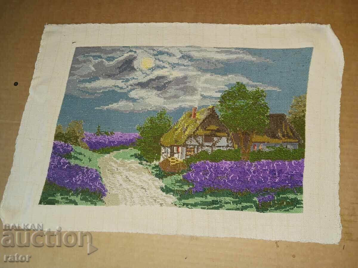 Old hand-stitched tapestry SILVER NIGHT / IRISES - 6