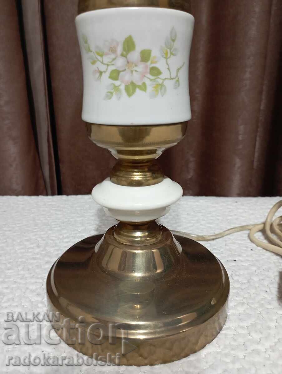 Auction Set of two antique porcelain lamps with white globes Auction Set of two antique porcelain lamps with white globes