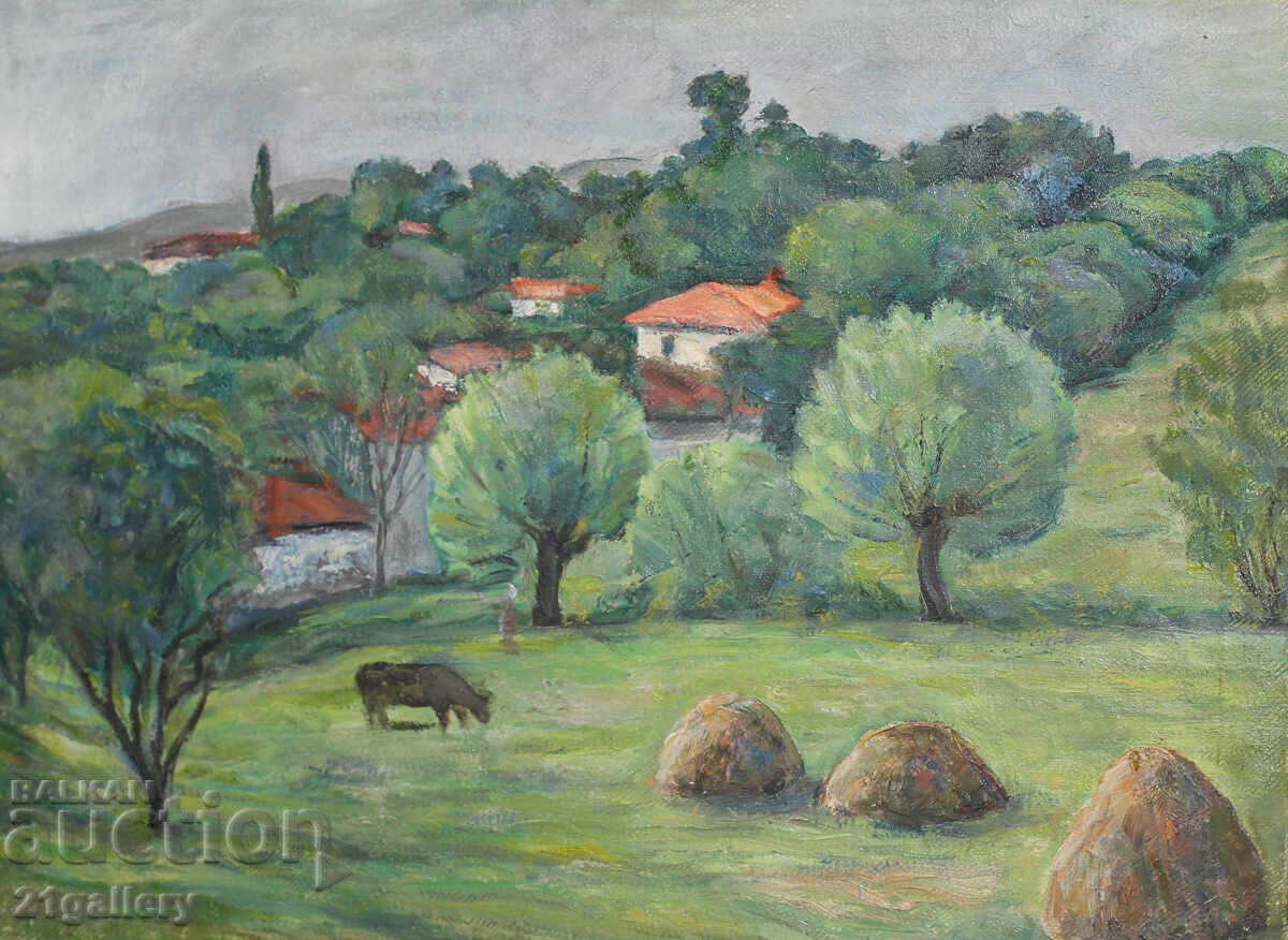 Селски пейзаж, стара картина маслени бои с цена 500.00 лв. | € 255.65 Селски пейзаж, стара картина маслени бои с цена 500.00 лв. | € 255.65