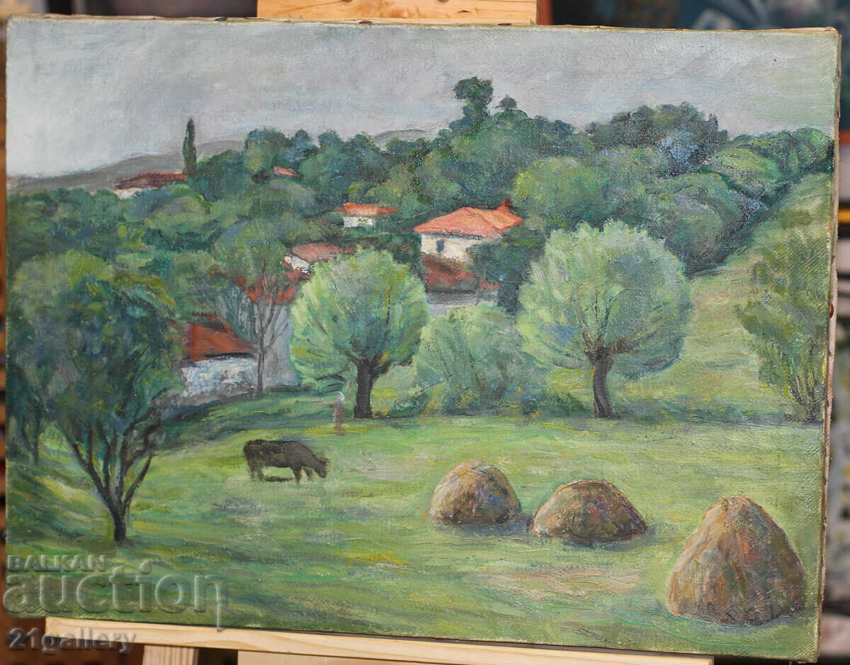 Аукцион Селски пейзаж, стара картина маслени бои Аукцион Селски пейзаж, стара картина маслени бои