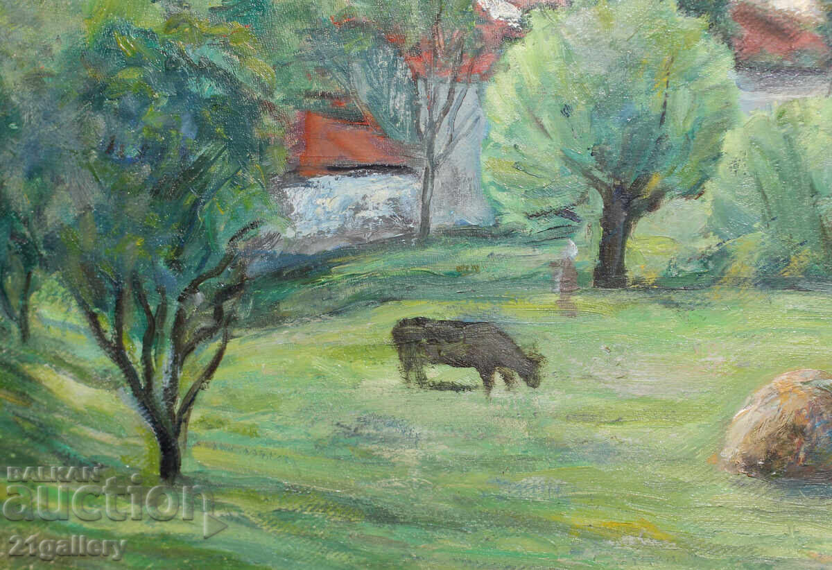 Селски пейзаж, стара картина маслени бои - 5 Селски пейзаж, стара картина маслени бои - 5