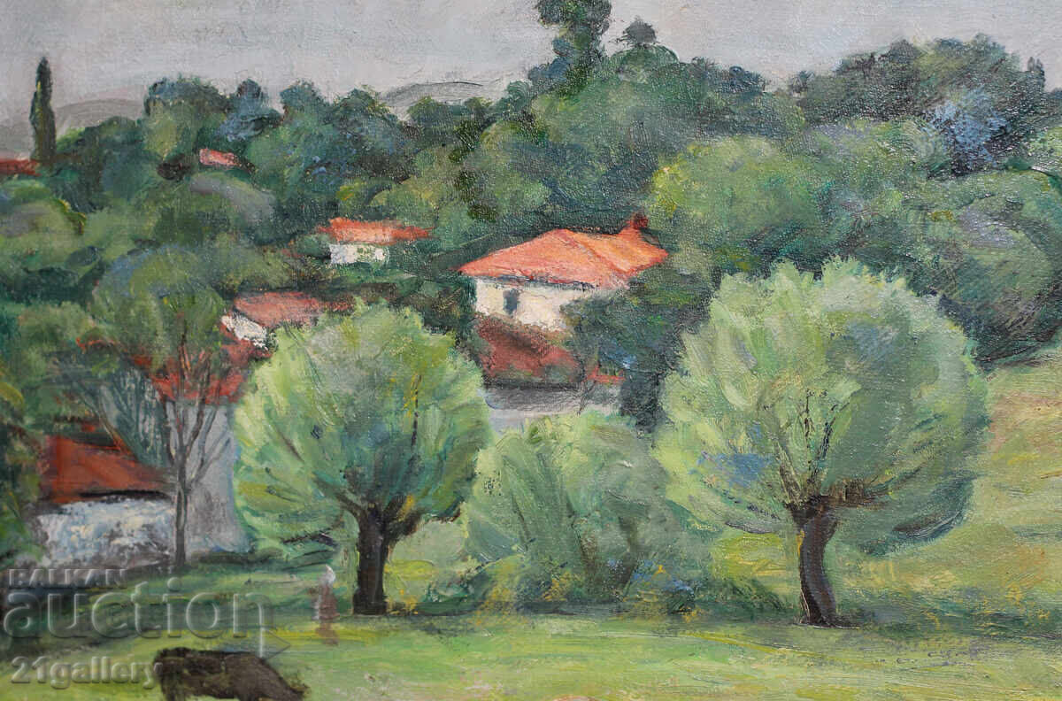 Селски пейзаж, стара картина маслени бои - 7 Селски пейзаж, стара картина маслени бои - 7