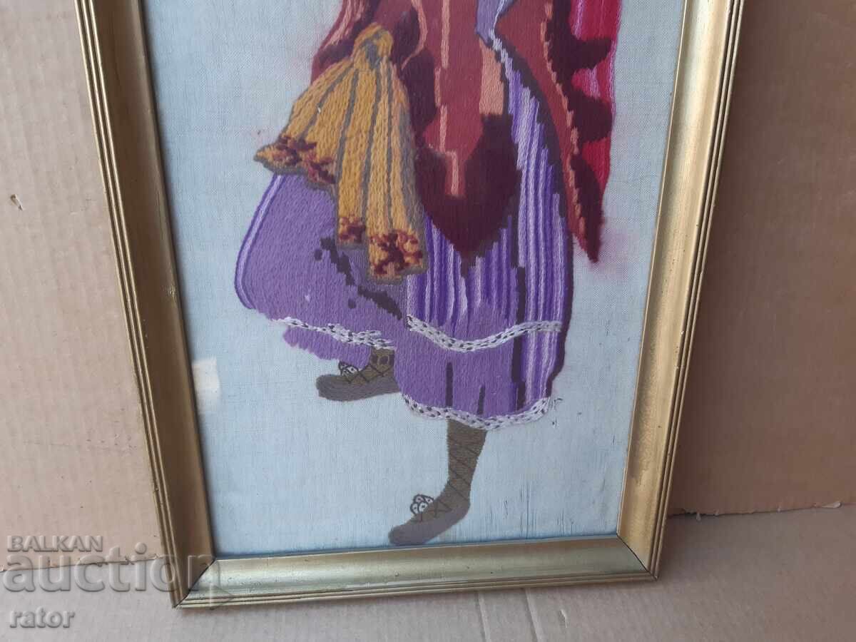 Auction Old hand-stitched tapestry DANCING GYPSY WITH A DAFF Auction Old hand-stitched tapestry DANCING GYPSY WITH A DAFF