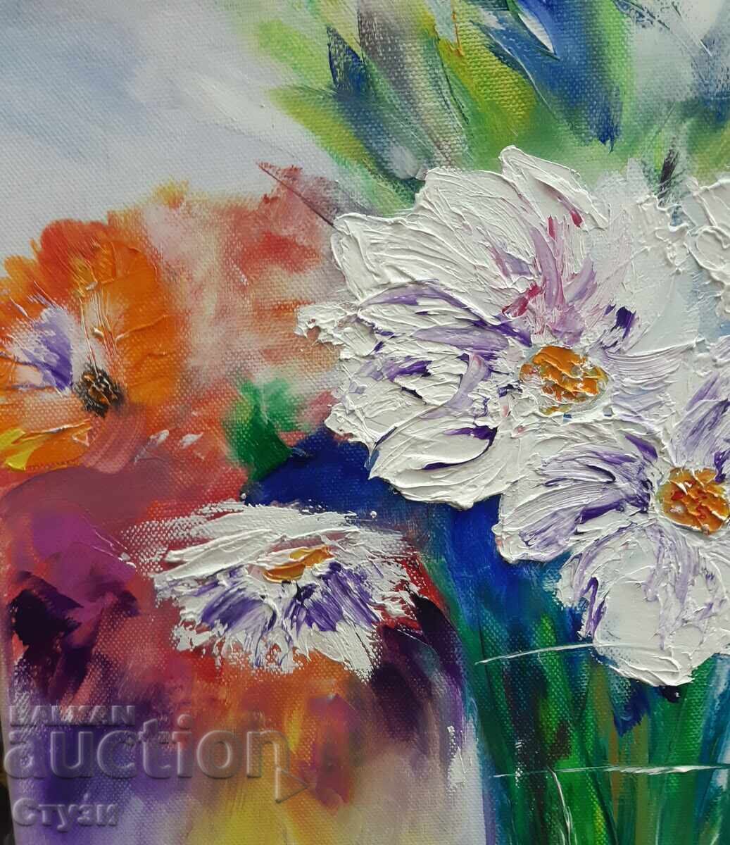 Tablou "Vază cu flori" 1, vopsele acrilice, 46x38 cm cu preț € 35.00 | 68.45 BGN