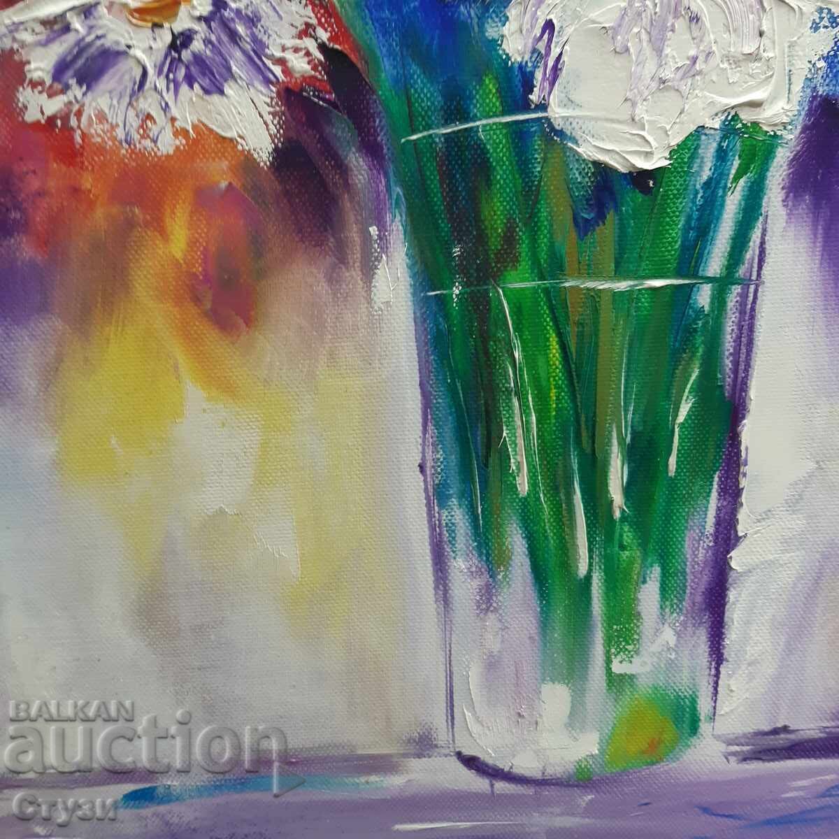 Livrarea Tablou "Vază cu flori" 1, vopsele acrilice, 46x38 cm