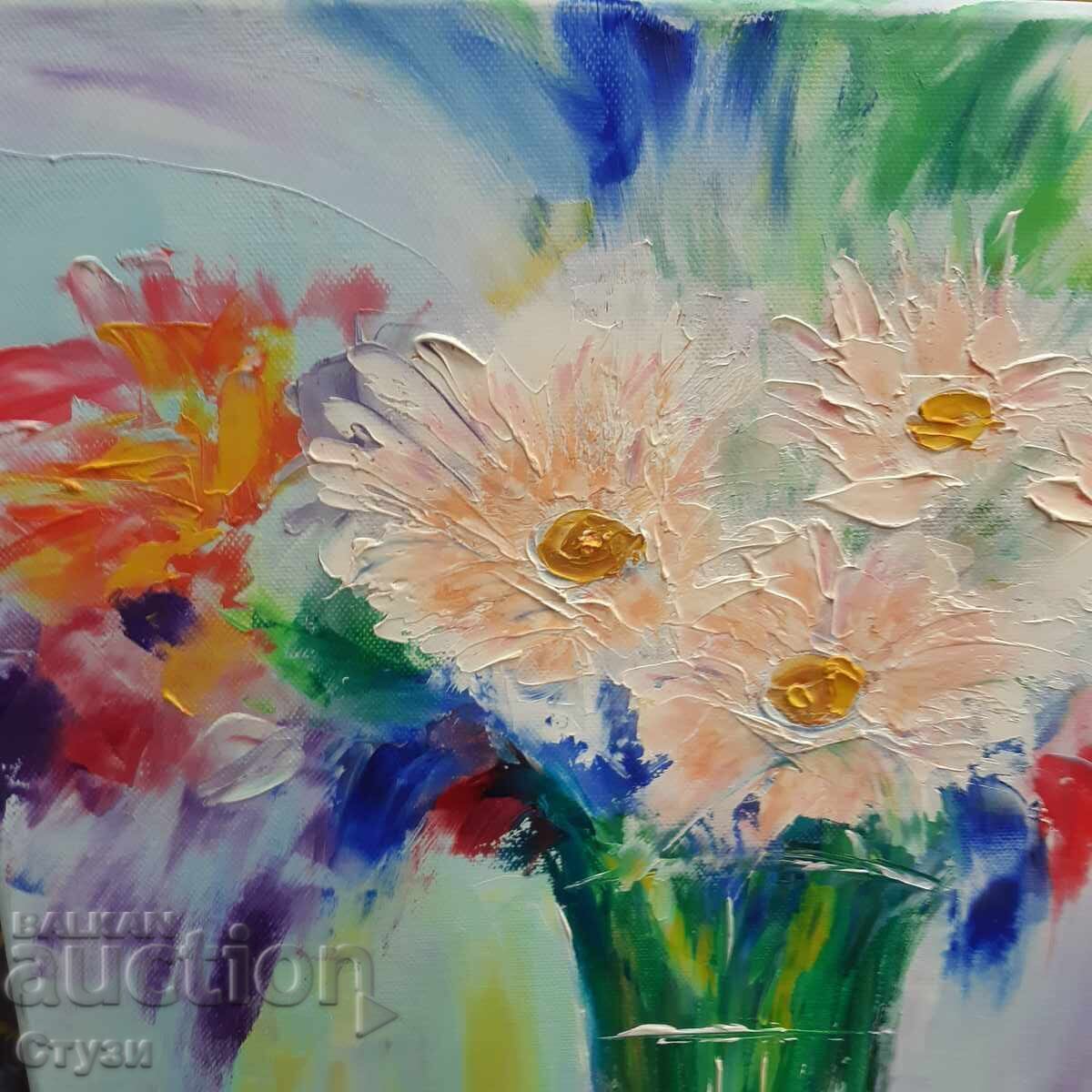 Tablou "Vază cu flori" 2, vopsele acrilice, 46x38 cm cu preț € 35.00 | 68.45 BGN
