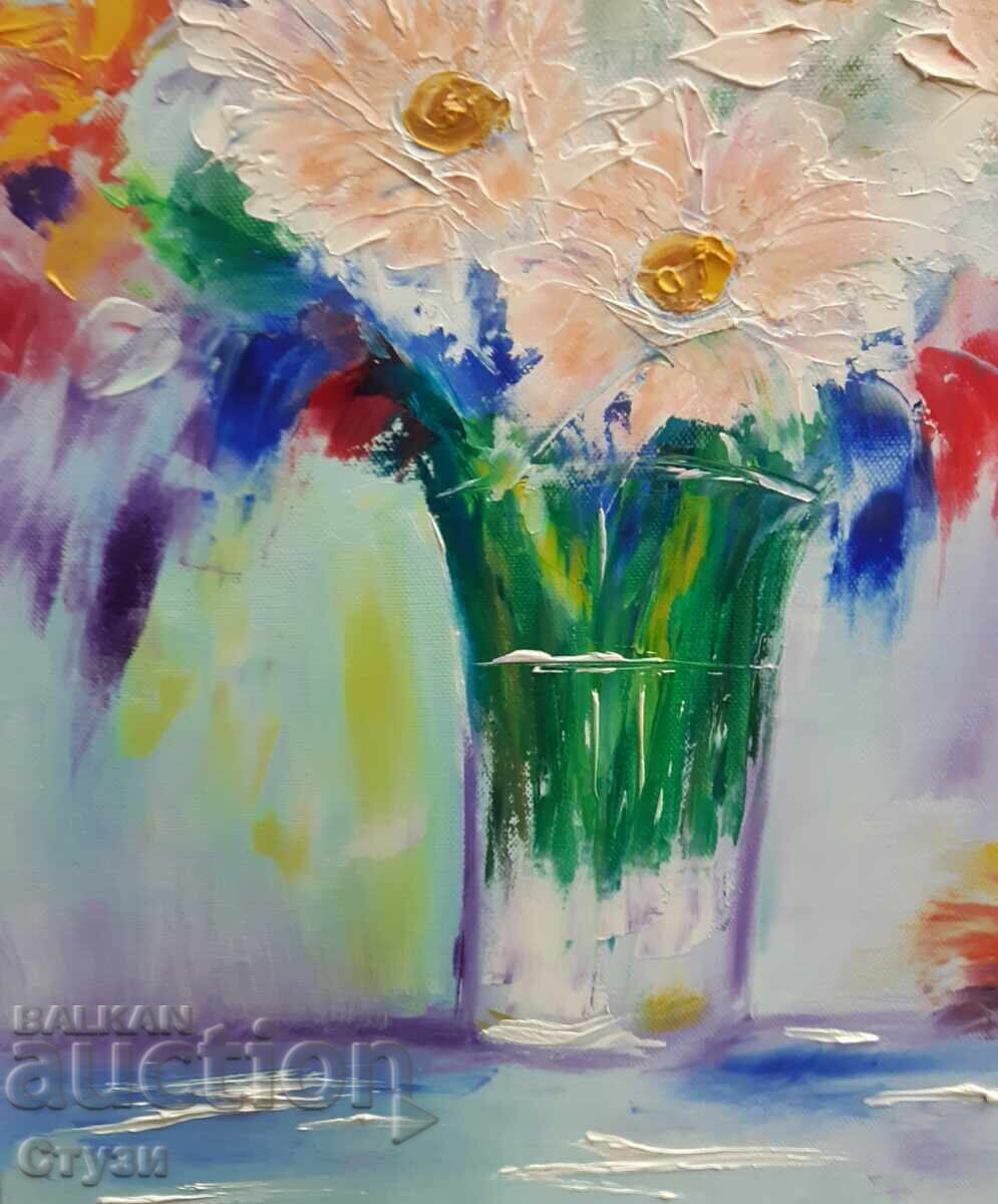 Livrarea Tablou "Vază cu flori" 2, vopsele acrilice, 46x38 cm