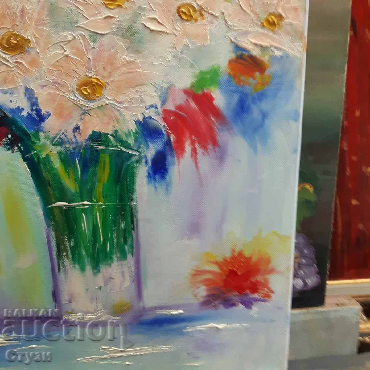 Tablou "Vază cu flori" 2, vopsele acrilice, 46x38 cm - 5