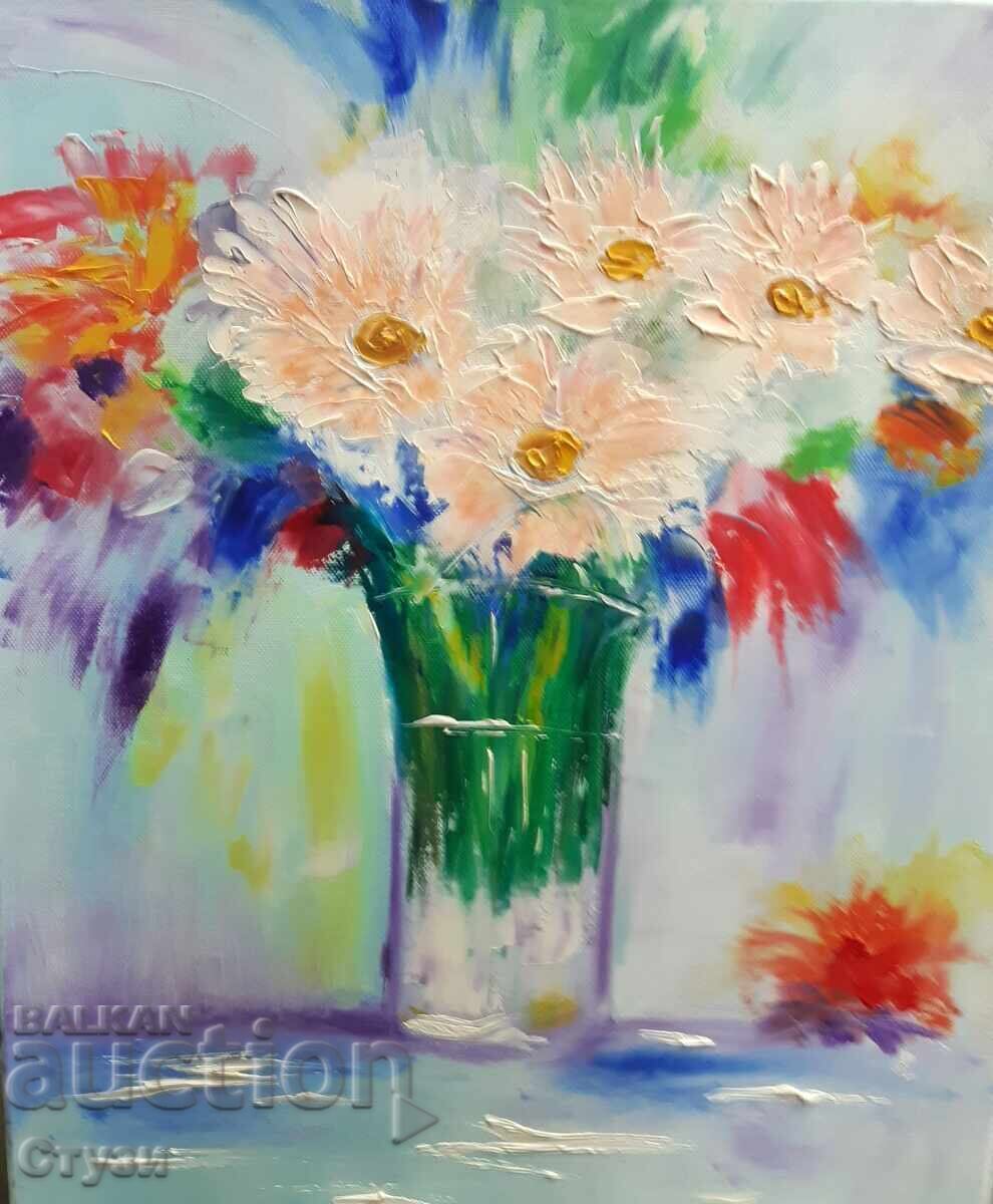 Tablou "Vază cu flori" 2, vopsele acrilice, 46x38 cm