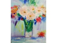 Tablou "Vază cu flori" 2, vopsele acrilice, 46x38 cm - Lichidare de stoc