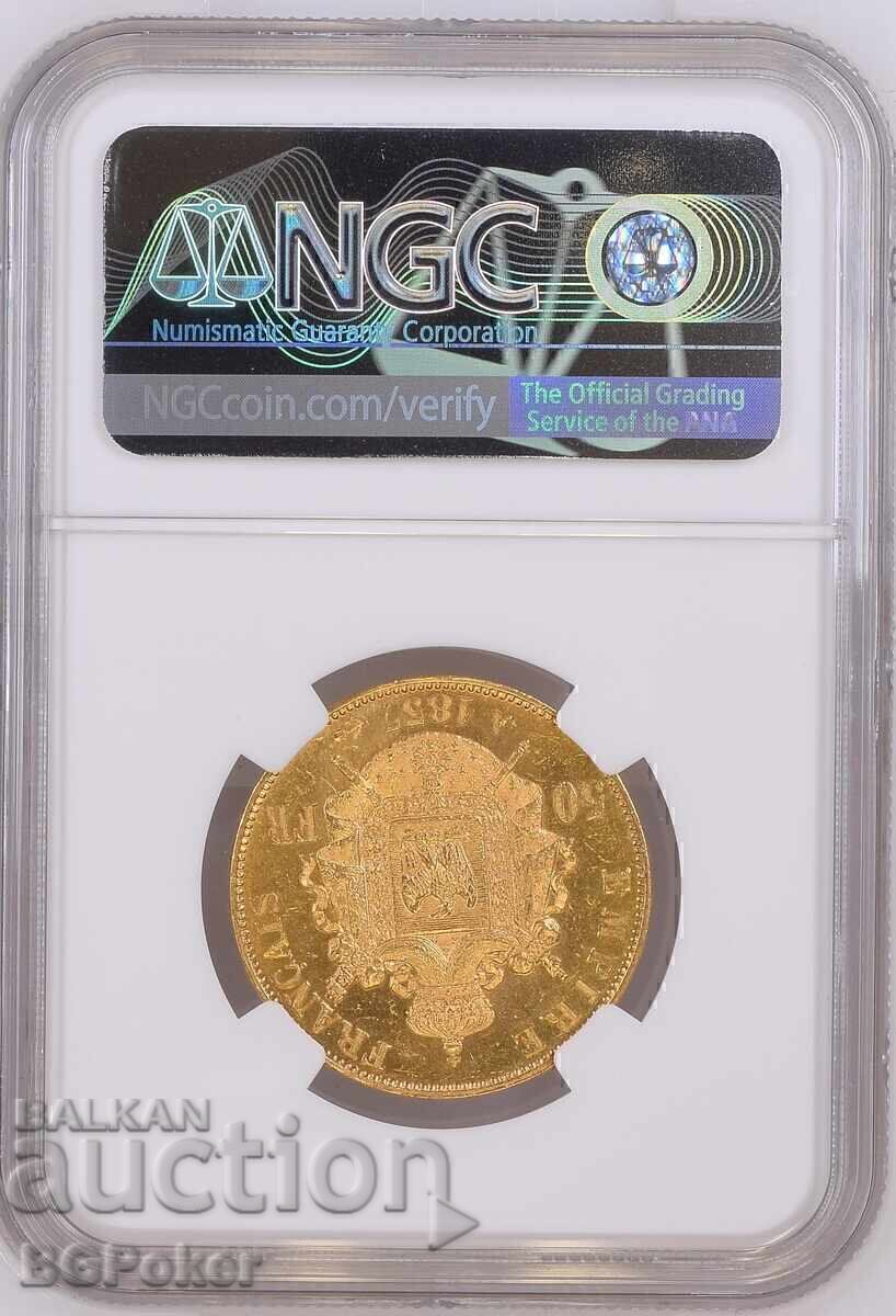 MONEDĂ DE AUR / 1857A Franța 50 Franci Napoleon III NGC MS64 cu preț 6990.00 BGN | € 3573.93 MONEDĂ DE AUR / 1857A Franța 50 Franci Napoleon III NGC MS64 cu preț 6990.00 BGN | € 3573.93