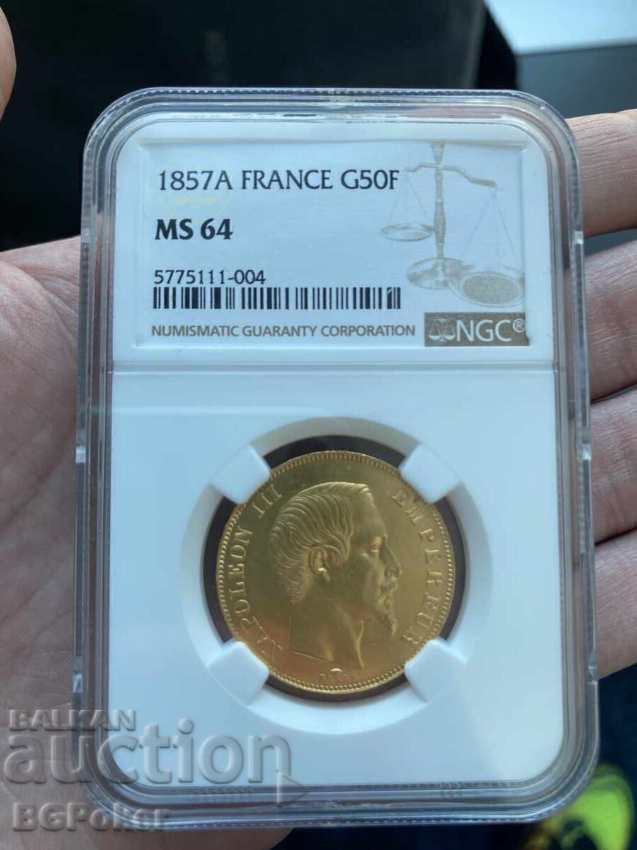 Δημοπρασία ΧΡΥΣΟ ΝΟΜΙΣΜΑ / 1857A France 50 Φράγκα Ναπολέων Γ' NGC MS64 Δημοπρασία ΧΡΥΣΟ ΝΟΜΙΣΜΑ / 1857A France 50 Φράγκα Ναπολέων Γ' NGC MS64