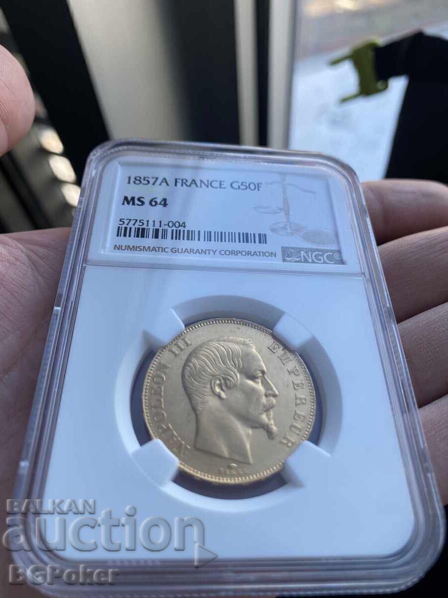 ΧΡΥΣΟ ΝΟΜΙΣΜΑ / 1857A France 50 Φράγκα Ναπολέων Γ' NGC MS64 - 5 ΧΡΥΣΟ ΝΟΜΙΣΜΑ / 1857A France 50 Φράγκα Ναπολέων Γ' NGC MS64 - 5