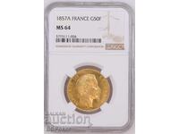 ΧΡΥΣΟ ΝΟΜΙΣΜΑ / 1857A France 50 Φράγκα Ναπολέων Γ' NGC MS64