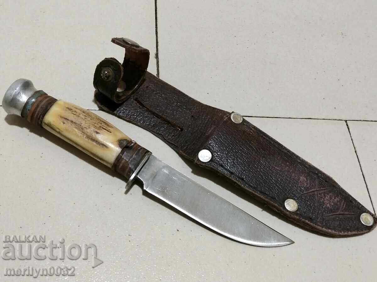 Auction German hunting knife with sheath and stag horn handle Auction German hunting knife with sheath and stag horn handle