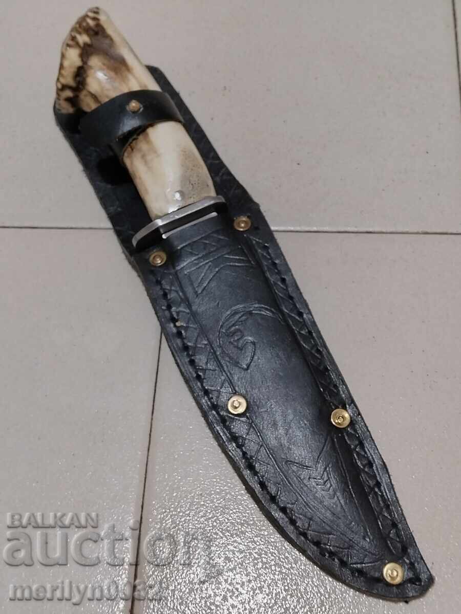 Hunting knife with handle and deer antler handle - 5 Hunting knife with handle and deer antler handle - 5