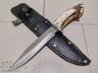 Hunting knife with handle and deer antler handle