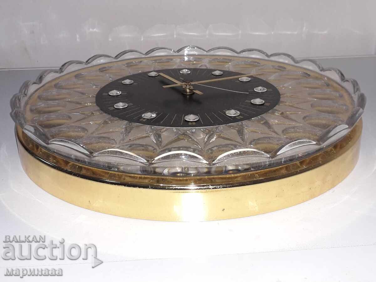 Auction Wall clock ''Junghans''. Crystal, 24K Gold Plated Auction Wall clock ''Junghans''. Crystal, 24K Gold Plated