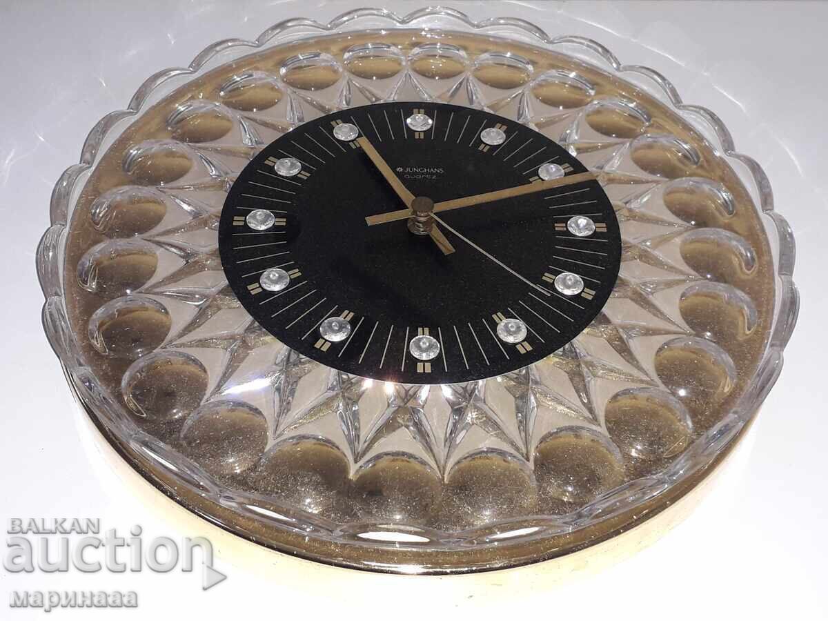Wall clock ''Junghans''. Crystal, 24K Gold Plated Wall clock ''Junghans''. Crystal, 24K Gold Plated