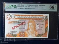20 lire sterline specimen Gibraltar 1975 PMG 66