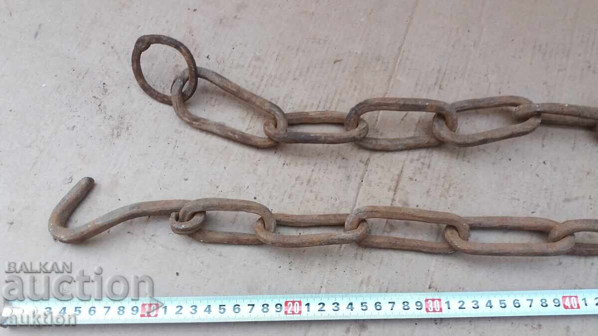 OLD WROUGHT IRON REVIVAL FIREPLACE HOOK - CHAIN - 5 OLD WROUGHT IRON REVIVAL FIREPLACE HOOK - CHAIN - 5
